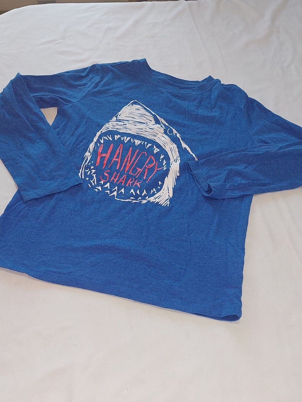 Cat & Jack Blue Long-Sleeve Tee with 'Hangry Shark' Graphic Size 8-10